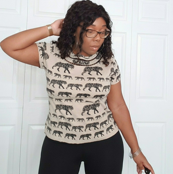 Rafaella Tops - Rafaella Cotton Women's Tan Tiger Blouse.